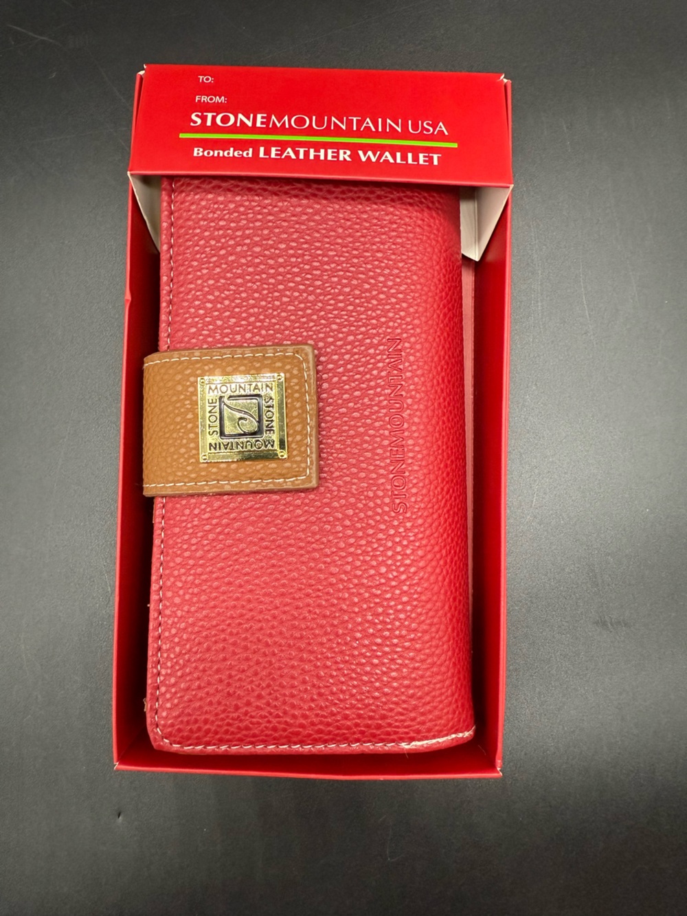 Stone Mountain Accessories Red Pebbled Leather Wallet with Tan Snap New With Tag